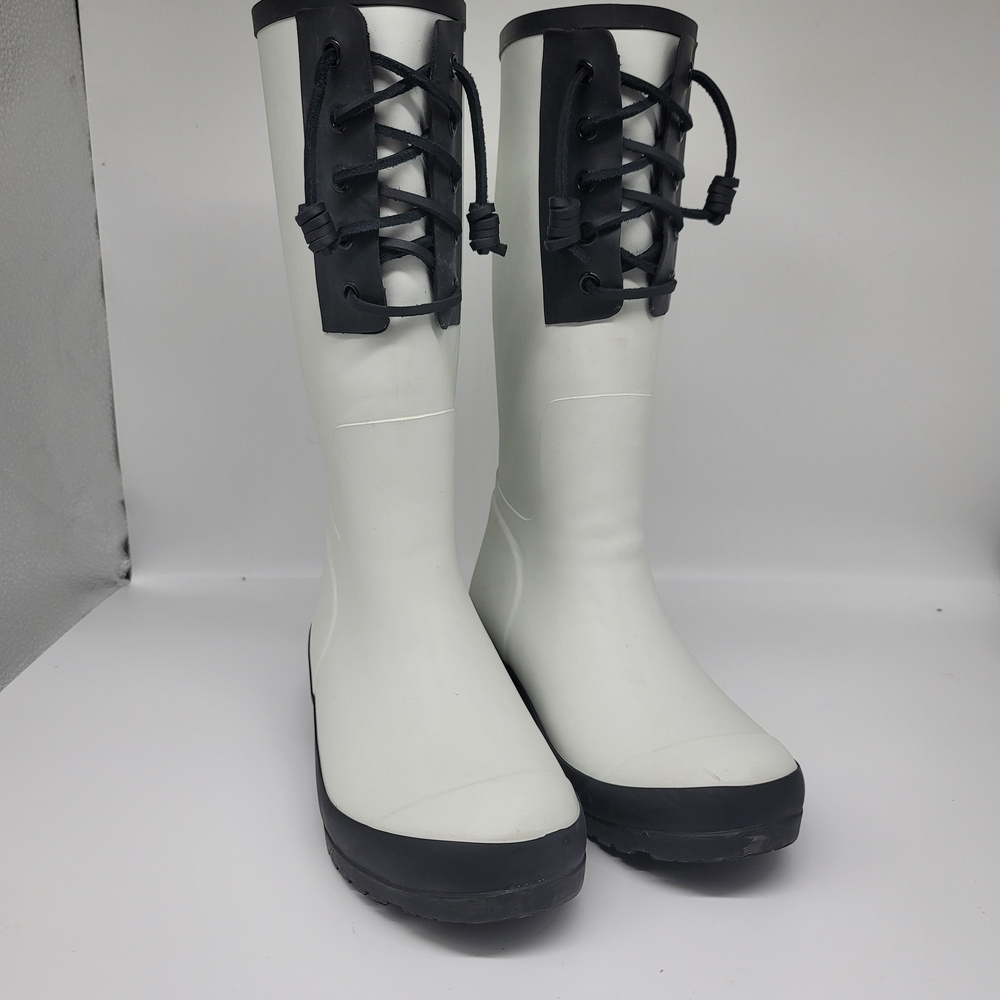 Sperry Women's Black and White Lace-Up Wellies